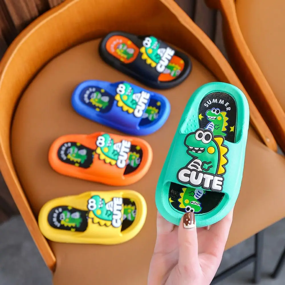 Soft Cartoon Cute Dinosaur Slippers Anti Slip PVC Cartoon Animal Slippers Solid Color Platform Children's Bathroom Sandals Boys
