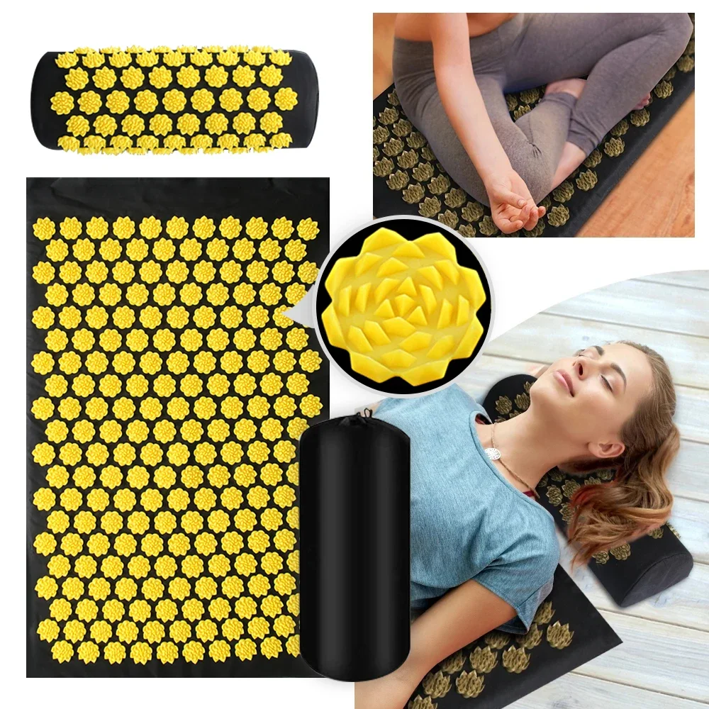

Yoga Massage Mat Acupressure Relieve Stress Back Cushion Massage Yoga Mat Pilate Back Pain Relief Needle Pad With Pillow Fitness
