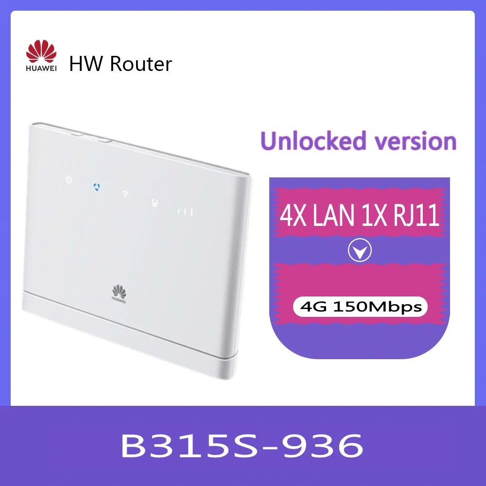 

Маршрутизатор Huawei B315s-936 LTE, модем CPE 150 Мбит/с, 4G, Wi-Fi, sim-карта, порт RJ11, беспроводная мобильная точка доступа с 2 антеннами