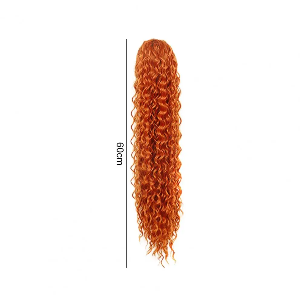 Ladies Wig Smooth Soft Fluffy Easy to Wear Thicken Hairs Hair Styling Anti-slip Drawstring Netting Long Curly Ponytail Wig Salon
