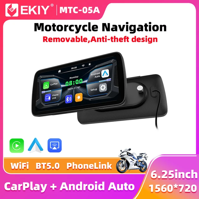 EKIY 6.25 inch Wireless CarPlay Moto Android Auto GPS Motorcycle Navigation Portable Digital Motorcycle Dashboard Display Screen