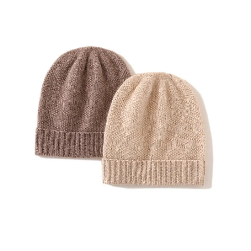 

High-Quality Soft Waxy Cashmere For Men And Women Knitted Hat Solid Color Twisted Flower Hem Ear Protection Fashion Warm Casual