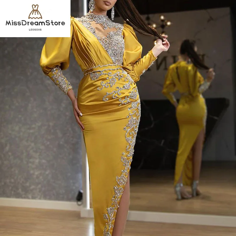 

New European and American gold-sprinkled women's wedding dress satin big swing sexy long skirt tail banquet evening dress