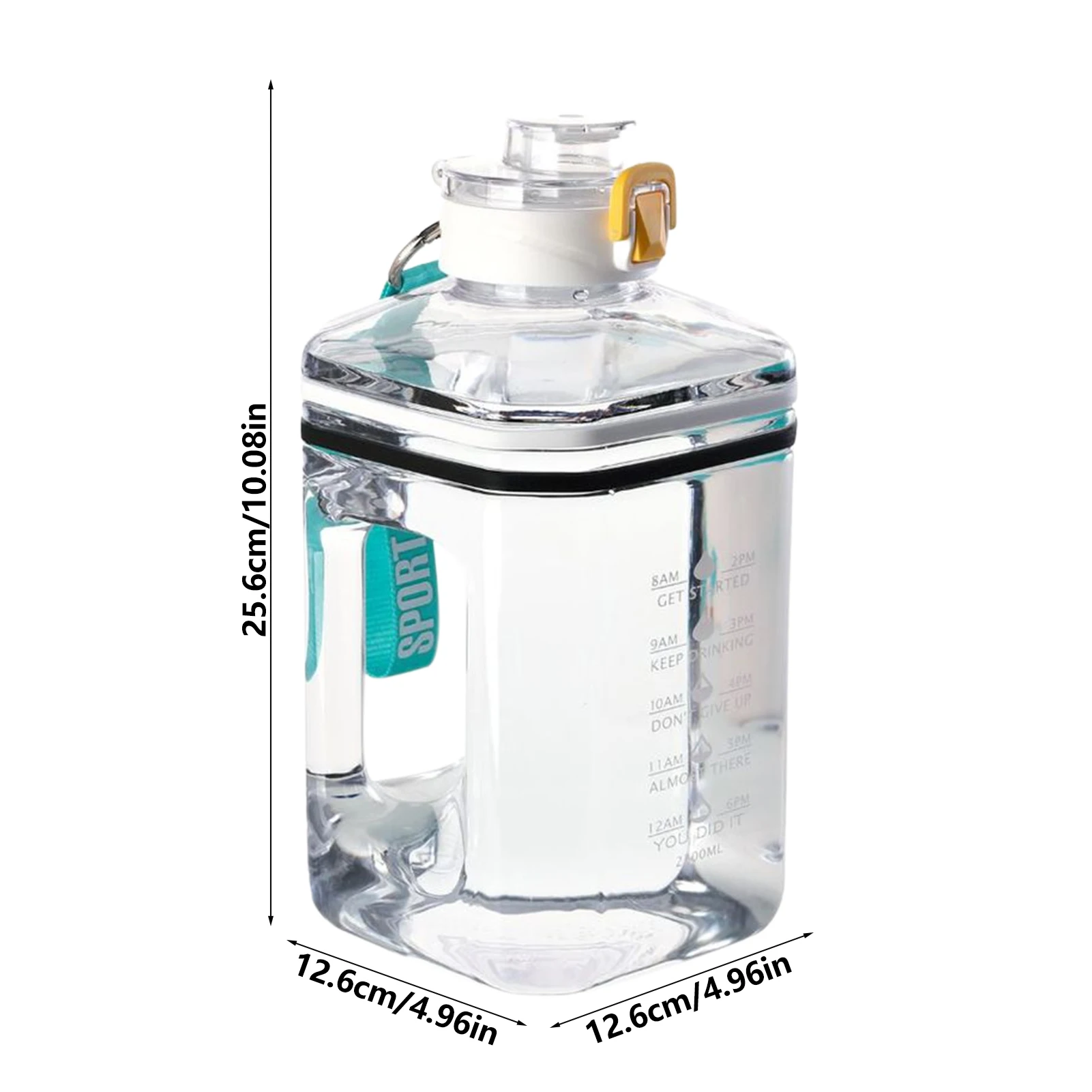 Sport Water Bottle 2.2L Motivate Square Water Jugs Portable Transparent Fitness Cup Drinking Kettle With Straps Handles BPA Free
