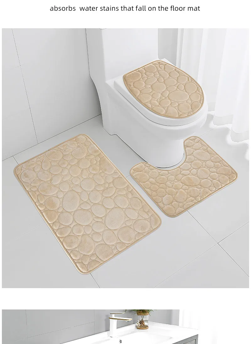 1 Satz einfarbige, einfache Badezimmer-wasserabsorbierende und rutschfeste Bodenmatte mit Steinmuster, bequem und weich, dreiteiliges Set – Detail 5