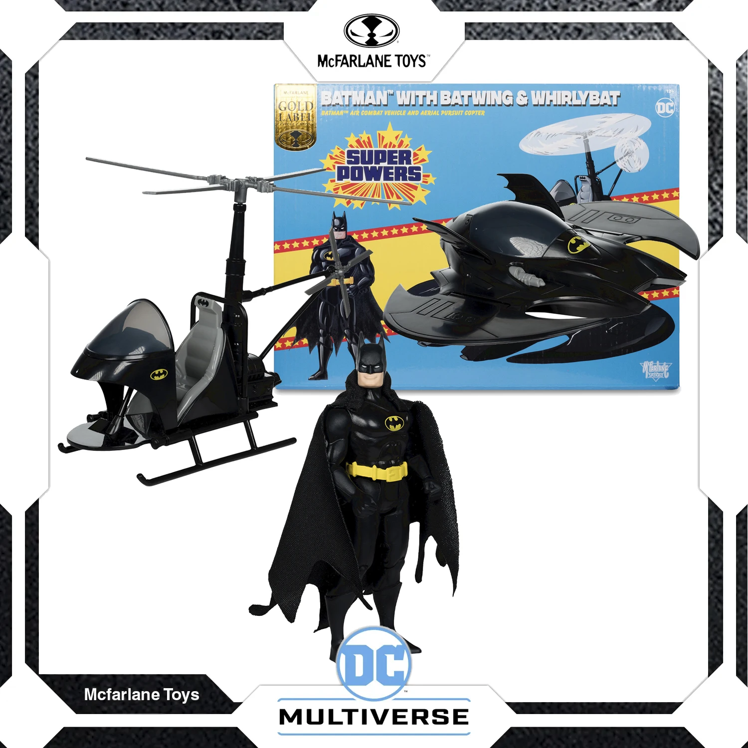 

McFarlane Toys Super Powers BATMAN WITH BATWING AND WHIRLYBAT (GOLD LABEL) 3PK DC Multiverse 4.5-Inch Movable Figure Action