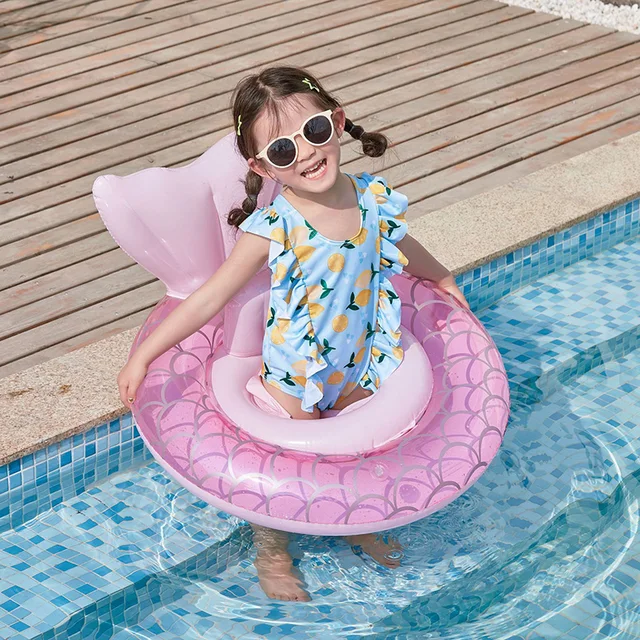 Inflatable Swimming Ring for Kids Pink Mermaid Shape Girls Safety Baby Seat Float Swim Circle Summer Beach Children Water Toys 3