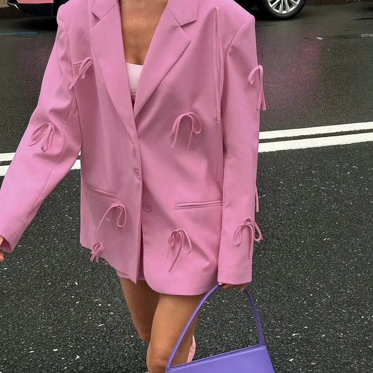 Fashion Luxury Suit Outwear For Women Lace-Up Patchwork Pocket Loose Long Sleeve Cardigan Streetwear Female Solid Coat New