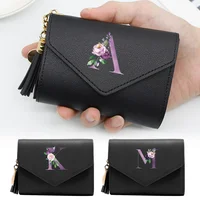 Wallet Women Rfid Blocking Small Compact Luxury Leather Pocket Wallet Ladies Mini Purse with ID Window Purple Letter Pattern 1