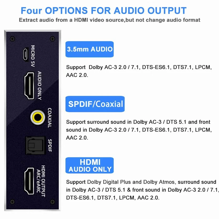 2x1 4K 120Hz HDMI Switch eARC Audio Extractor ARC Optical Toslink HDMI 2.0 Switch 4K 60Hz HDMI Switcher Fernbedienung für Apple TV PS4 – Detail 18