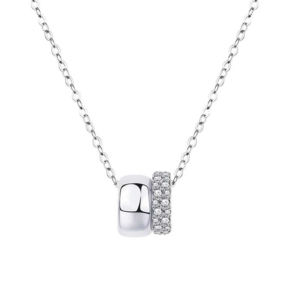 Moissanite Double Circle Pendant Necklace in Sterling Silver