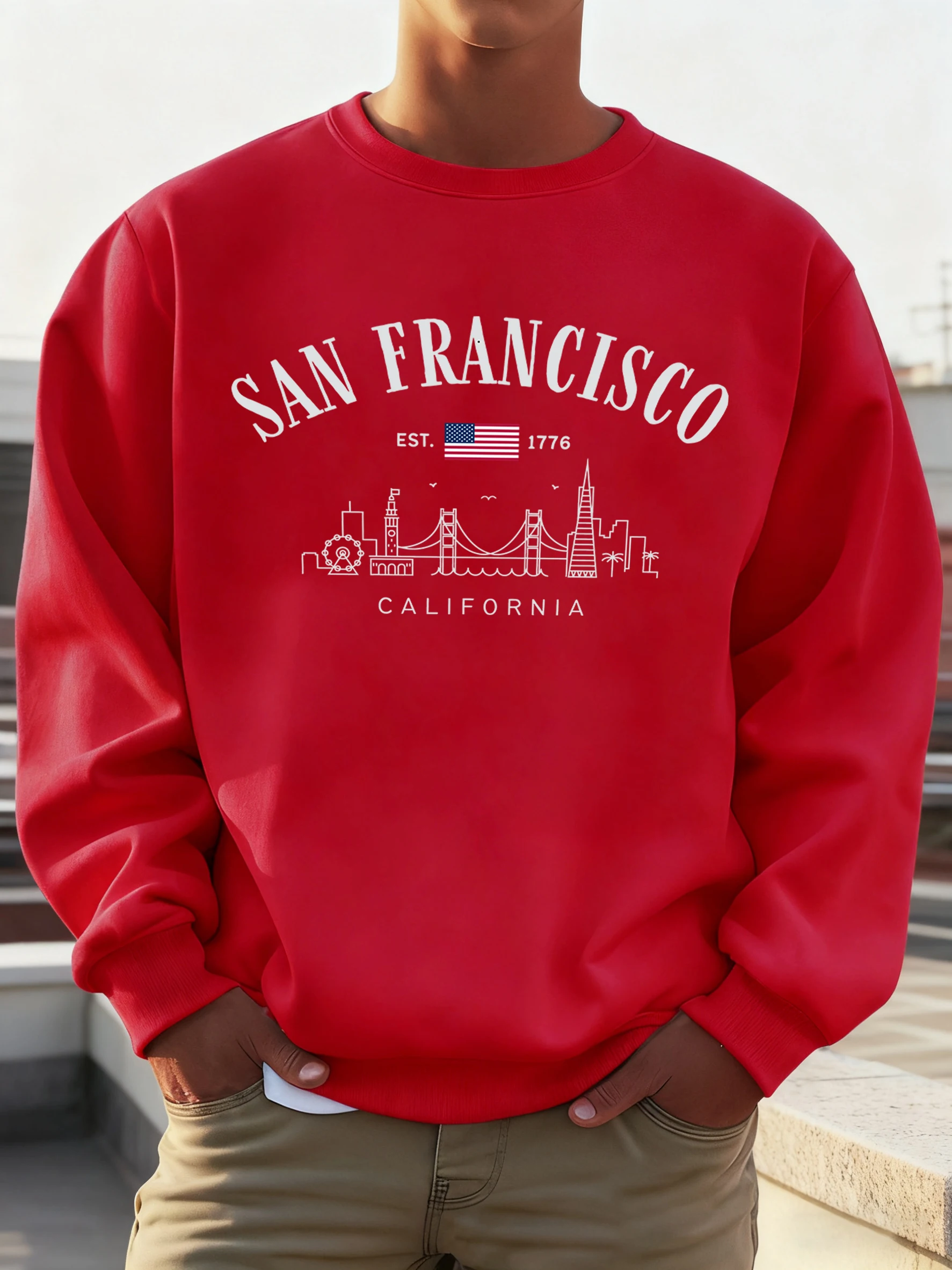 San Francisco Kalifornien Muster Männer Pullover Herbst Casual Sweatshirt Mode All-Match Streetwear Fleece Bequeme Top – Detail 11