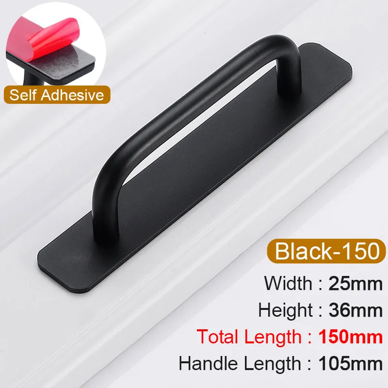 30-Pack Black Adhesive Cabinet Handles - Peel & Stick Drawer Pulls, No Drill Needed (5.9" Each)