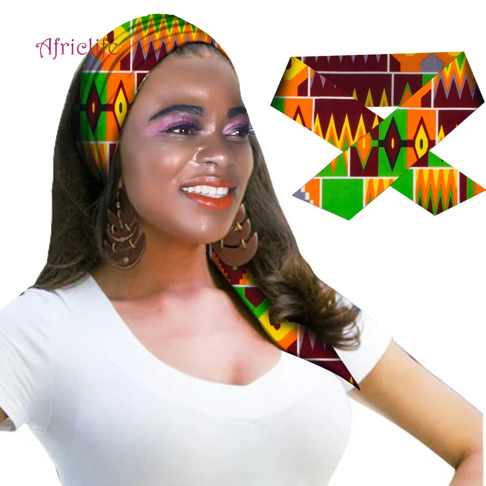 African Turban Cotton Double Layers Cross Hair Bbands in Fabric Wax Print Headband Women Turban to Tie WYB69