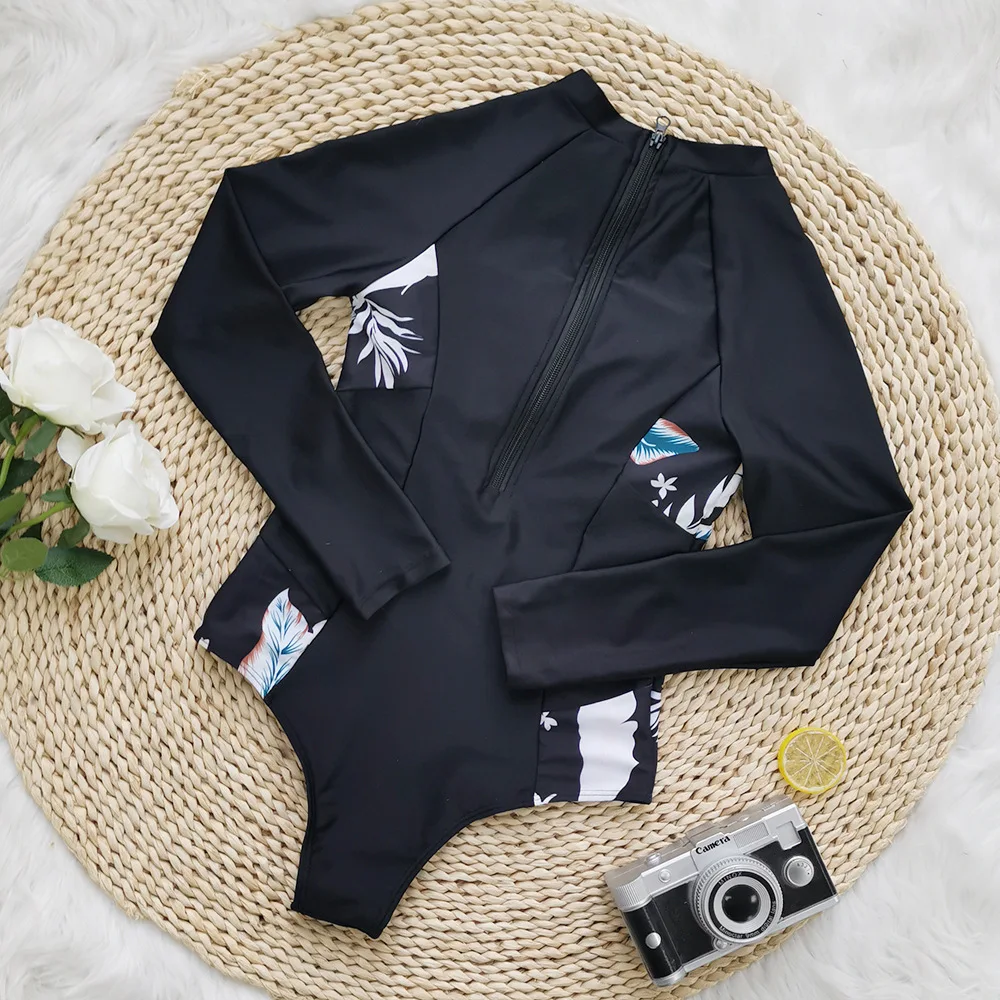 2023 New Long-sleeved One-piece Swimsuit Women's Zipper One-piece Swimsuit Surfing Suit Swimwear Summer Beach Wear