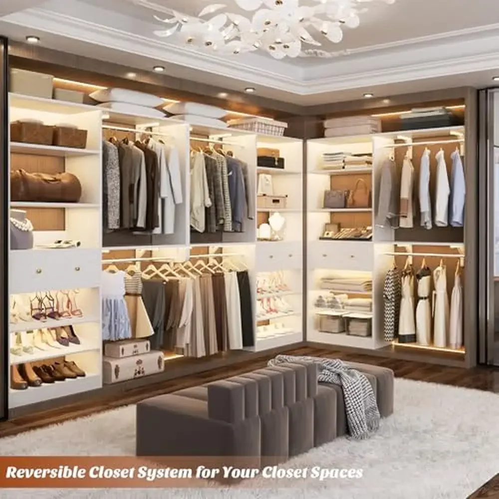 5FT Wood Closet Organizer System with Storage Drawer and Adjustable Shelves Modern Walk In Closet Rack 2