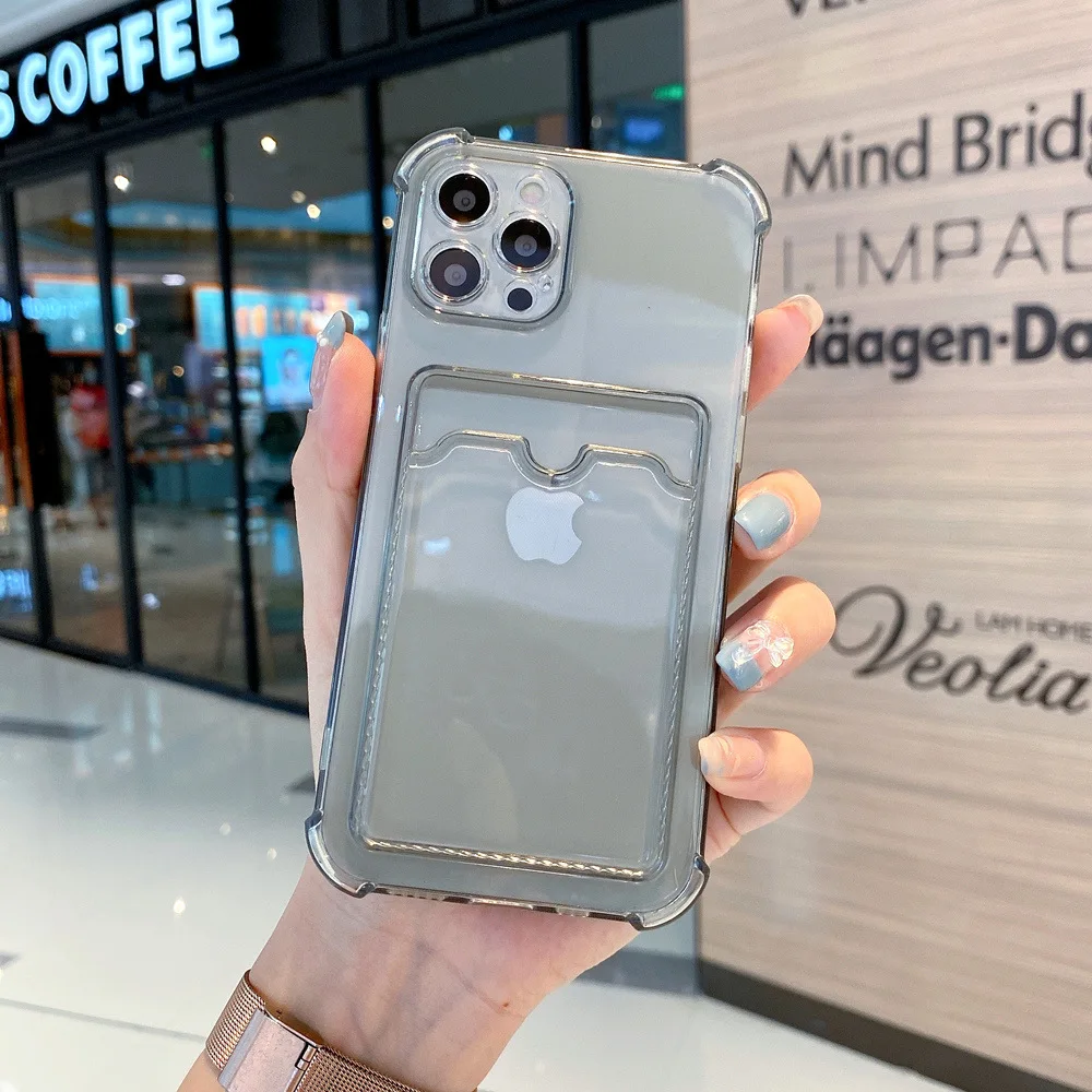 Transparent Shockproof Soft Bumper Phone Case with Clear Card Holder