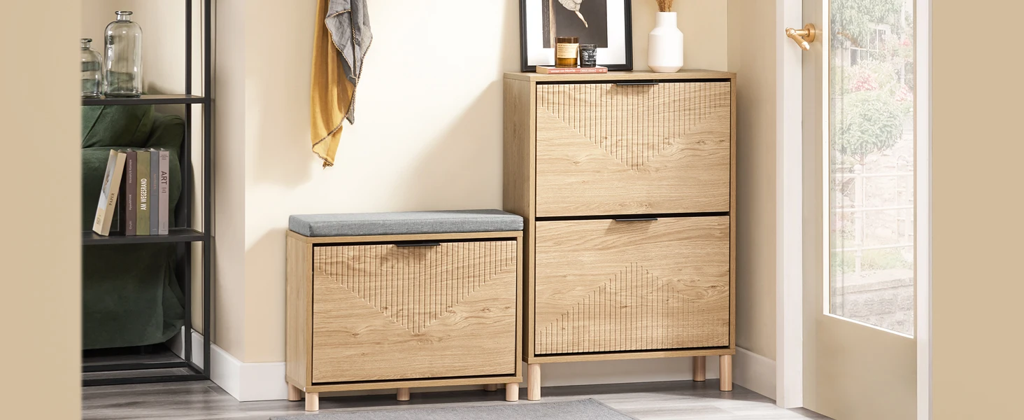 SoBuy FSR199-N Schuhbank mit Sitzfläche und Klappfach, Sitzbank mit Stauraum bis 118kg Sonoma Eiche + Grau 60x24x50cm – Detail 2