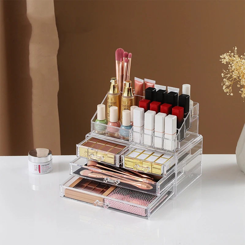 Makeup Organizers for man Cosmetic Storage Box Dust Proof Drawer Transparent Plastic Acrylic Stackable Combination Jewelry Lipstick Storage Container clear makeup organizer