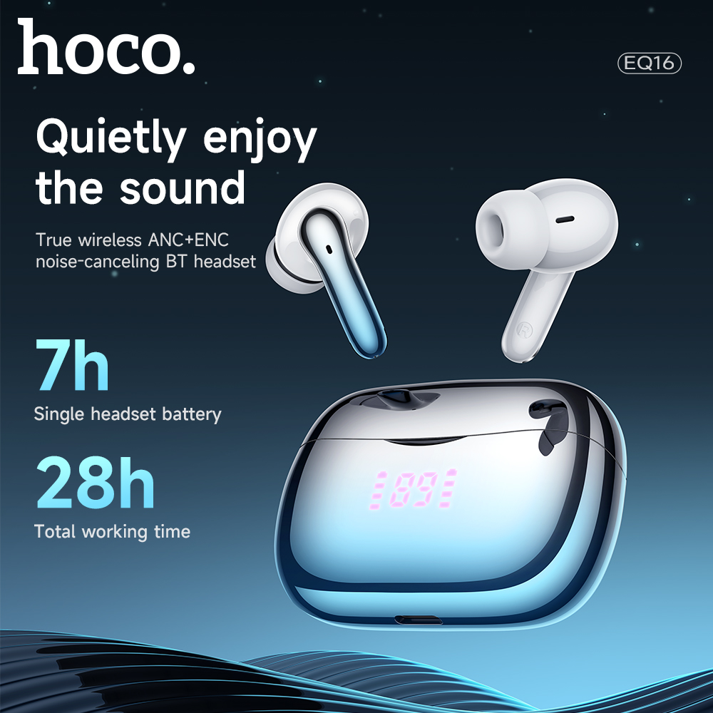 HOCO Bluetooth 5.3 TWS Wireless Earphone ANC+ENC Active Noise Cancellation Hifi Stereo Sound Dual Microphone Music Sport Earbuds