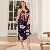 Vêtements de nuit en soie glacée, grande taille, à la mode, décontractés, imitation soie, sexy, imprimé, chemise de nuit à bretelles 3