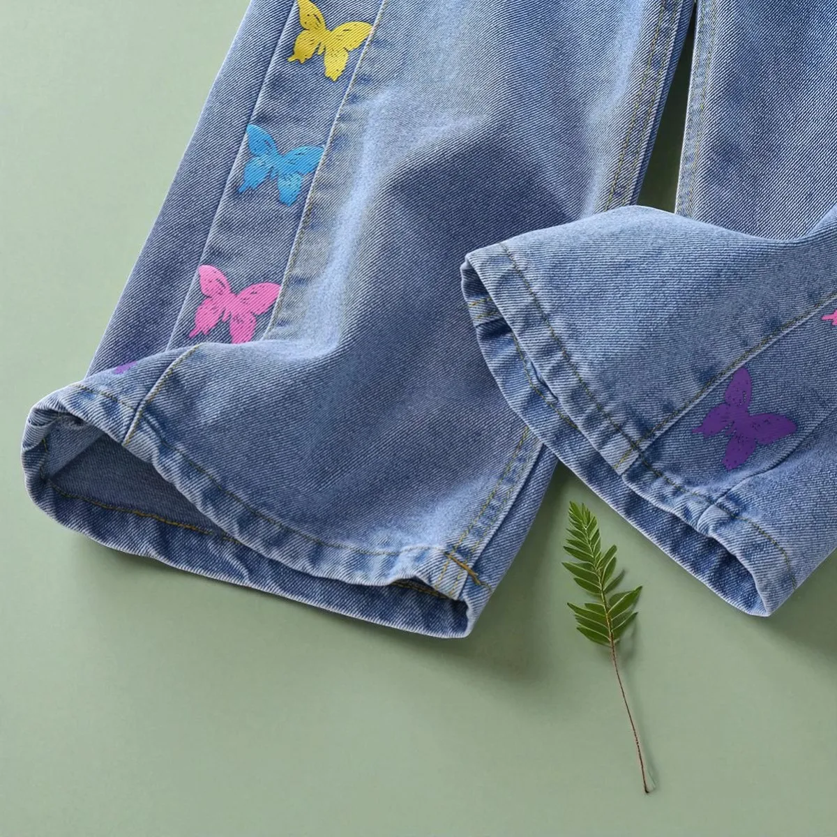 السراويل للفتيات الجينز المراهقين ملابس الأطفال فراشة طباعة السراويل ربيع الخريف الطفل الاطفال الملابس الجينز 6 8 10 12 14 Y