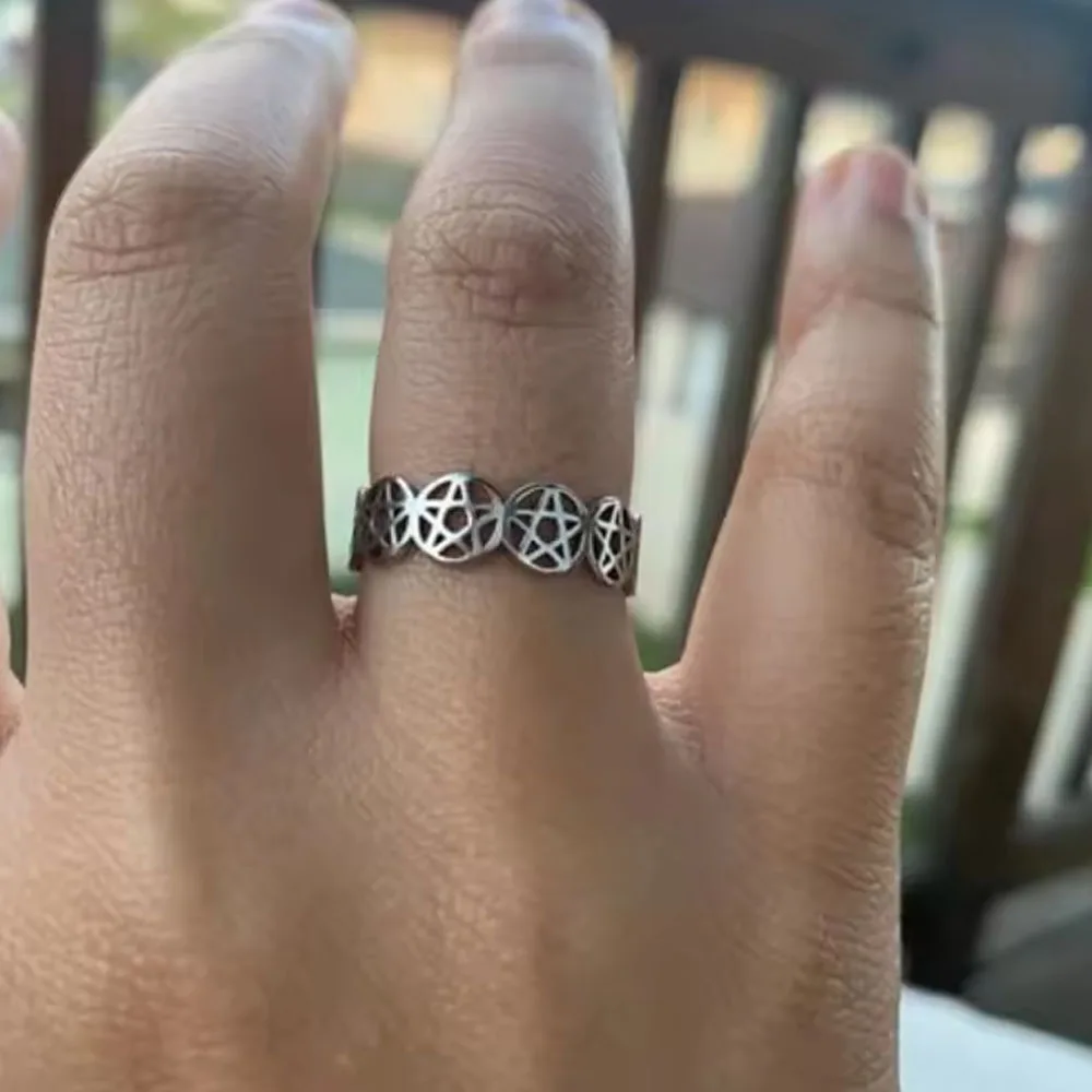 Couples Rings Stainless Steel Ring Finger Ring COOLTIME Supernatural Pentagram Ring for Women Stainless Steel Geometric Circular Pentacle Couple Rings
