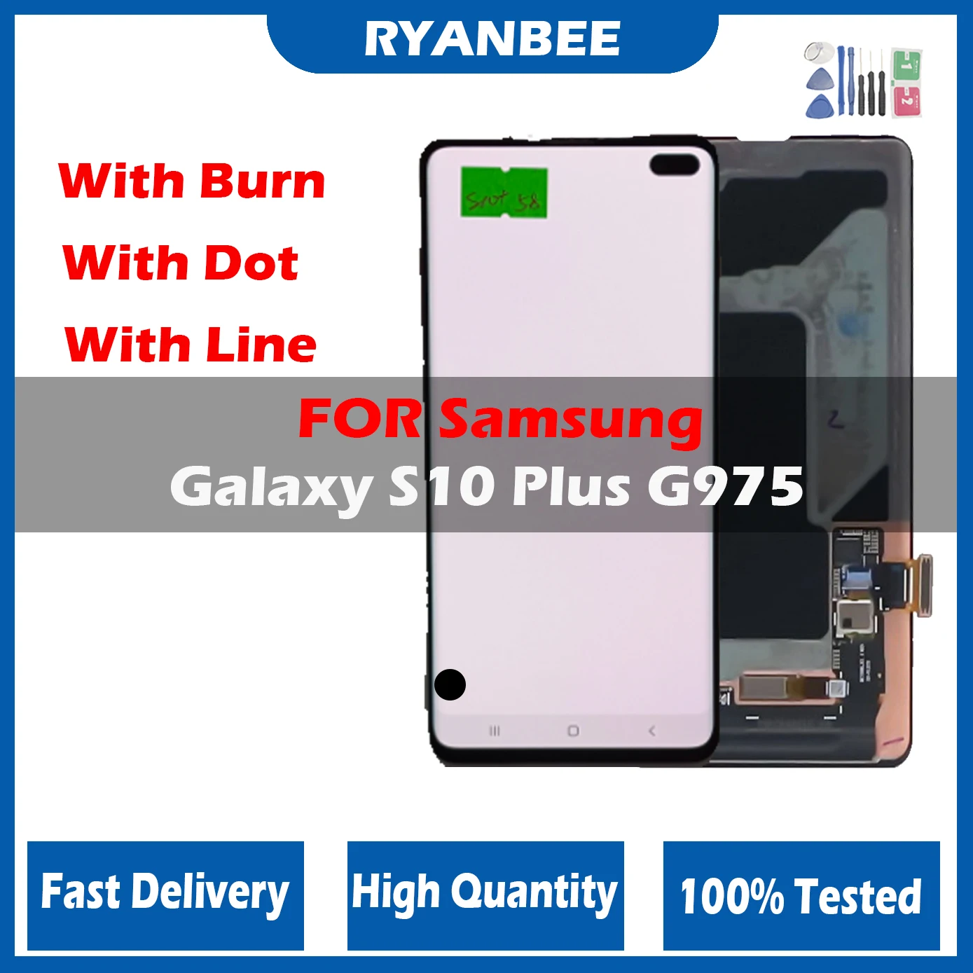 

AMOLED LCD Display For Samsung Galaxy S10 Plus G975U G975F G975A G975V LCD Display Touch Screen Assembly With Defect