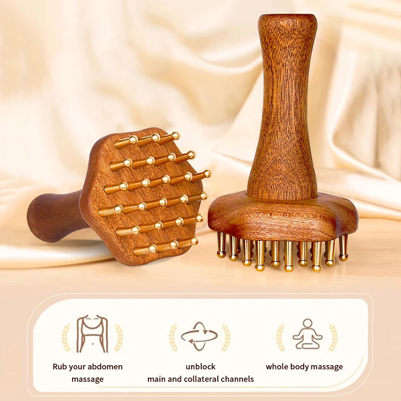 Kupfer Kopf Massage Gua Sha Kamm Lange Holzgriff Robuste Meridian Punkt Massage Pinsel Langlebig Chinesische SPA Gua Sha Werkzeug – Detail 5