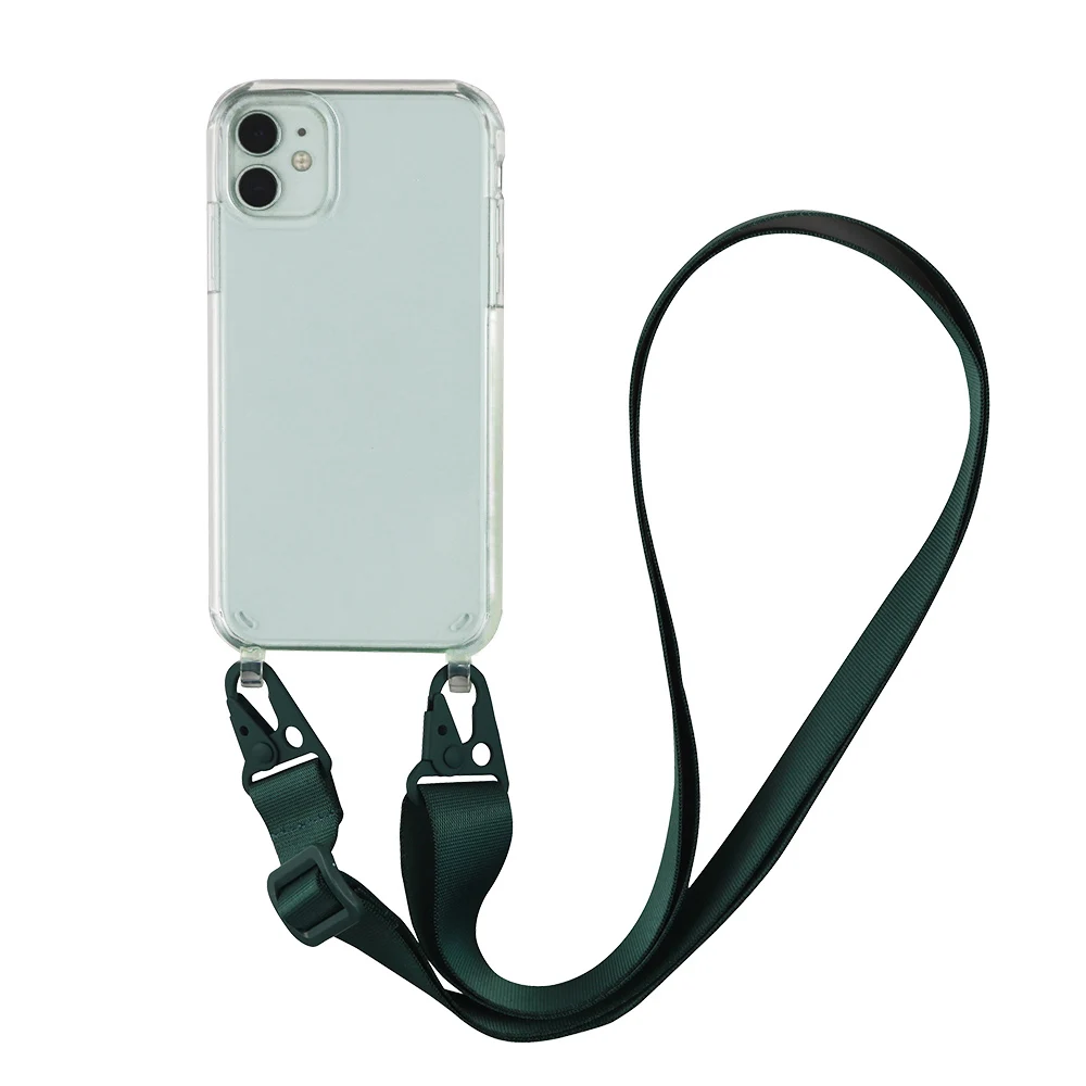 Transparent TPU+PC Crossbody Necklace Phone Case with Fashion Lanyard Cover