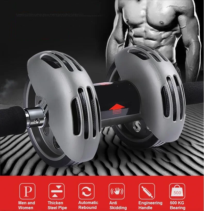 Resilent Double Wheels AB Roller Coaster with Kneelers Mat Metal Spring Belly Exercise Strength Training Gym Fitness