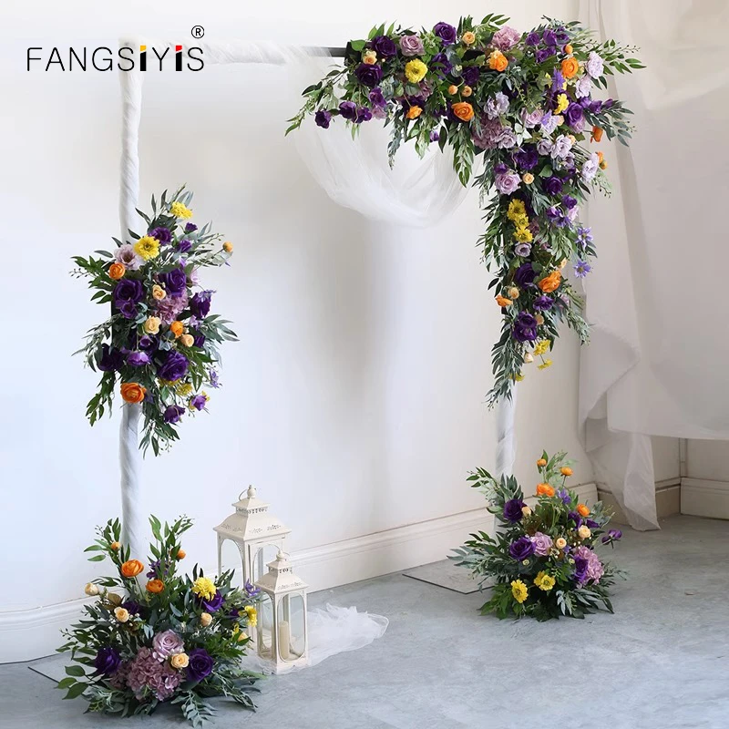 

Purple Wedding Backdrop Floor Flower Row Event Banquet Party Props Arch Floral Arrangement Stage Home Scene Layout Flowers Row