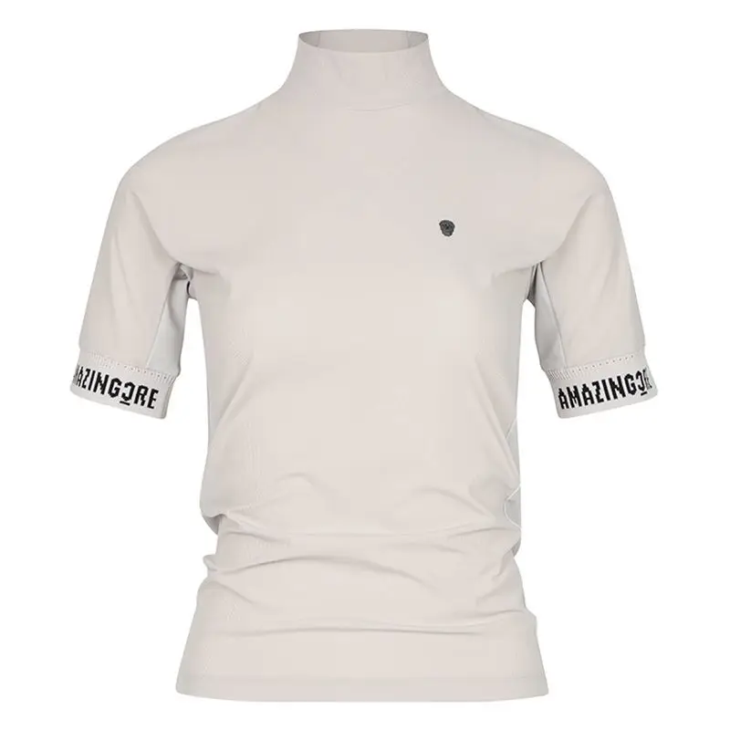 AMAZINGCRE Summer New Women's Golf Top Fashion Simple Slim Stand-up Collar Short-sleeved T-shirt