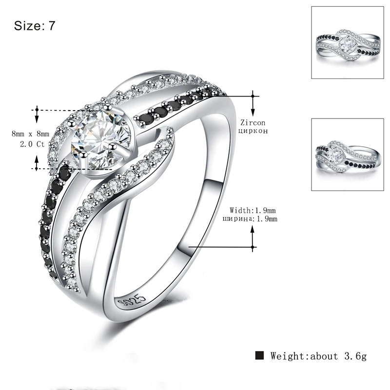 [BLACK AWN] Fashion Silver Color Jewelry Trendy Engagement Rings for Women Wedding Ring C047