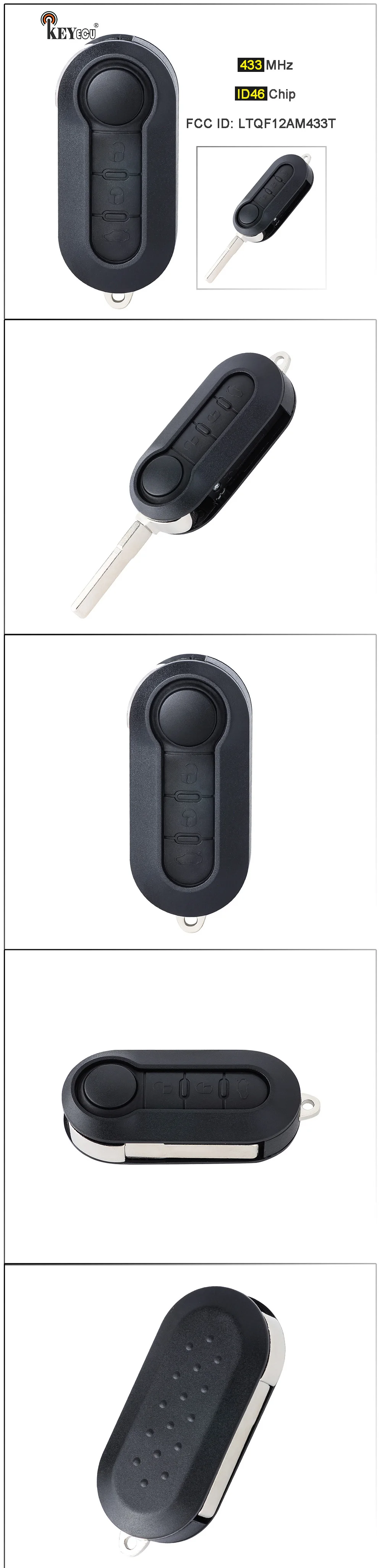 Keyforkess 433MHz PCF7946 Chip LTQF12AM433TX sostituzione 3 pulsanti Flip Remote Car Key Fob per Fiat 500 500L 2012-2015 - S87ce8563cd164719836bd635f2298fdbk