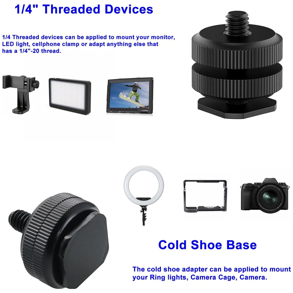 Aluminum Alloy Hot Shoe to 1/4" Adapter Hot Shoe Mount Flash Holder For GoPro Hero insta360 DJI Osmo Digital Camera Fill Light