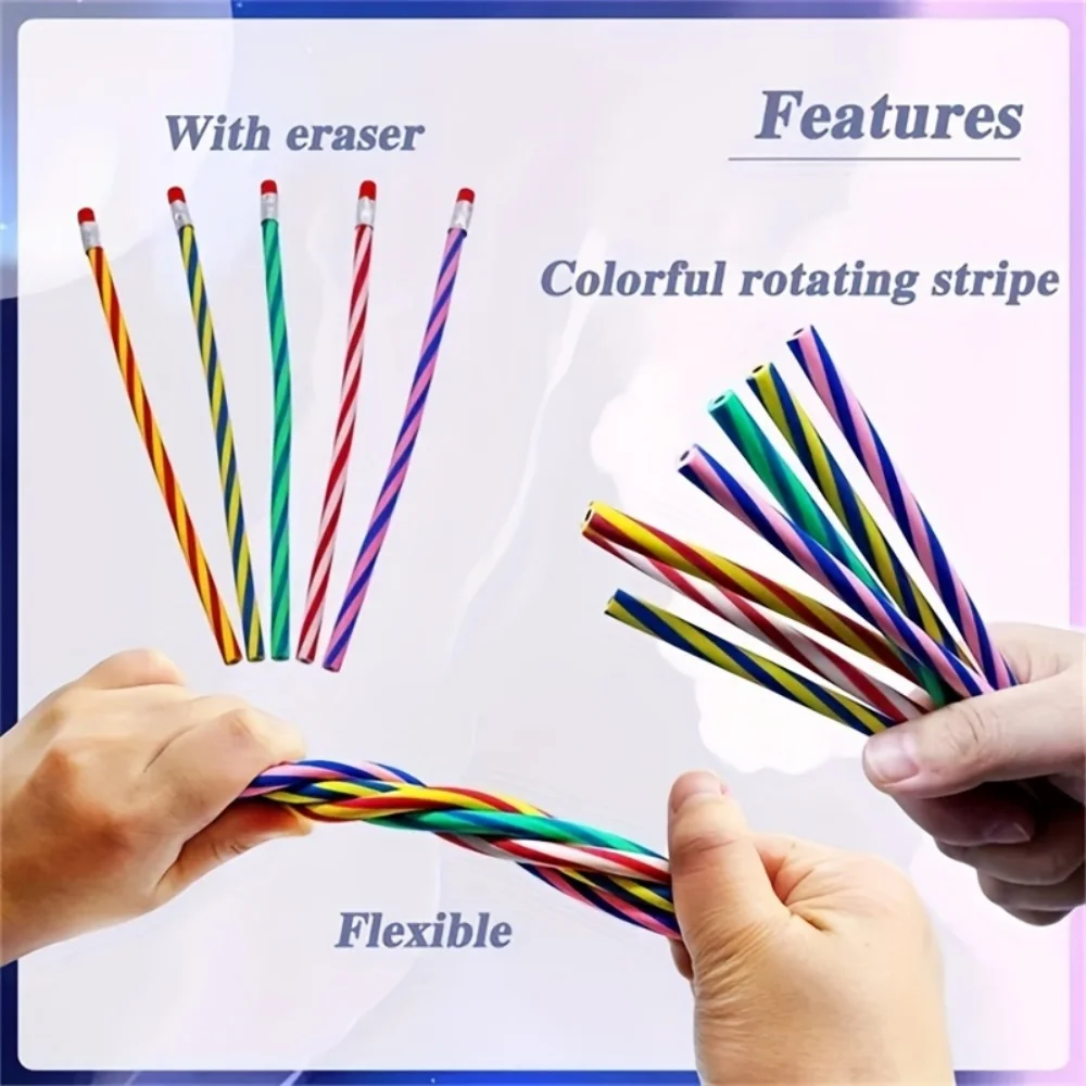 5 matite magiche morbide e pieghevoli con disegni a strisce colorate, perfette per regali per studenti e forniture per il ritorno a scuola - immagine 4