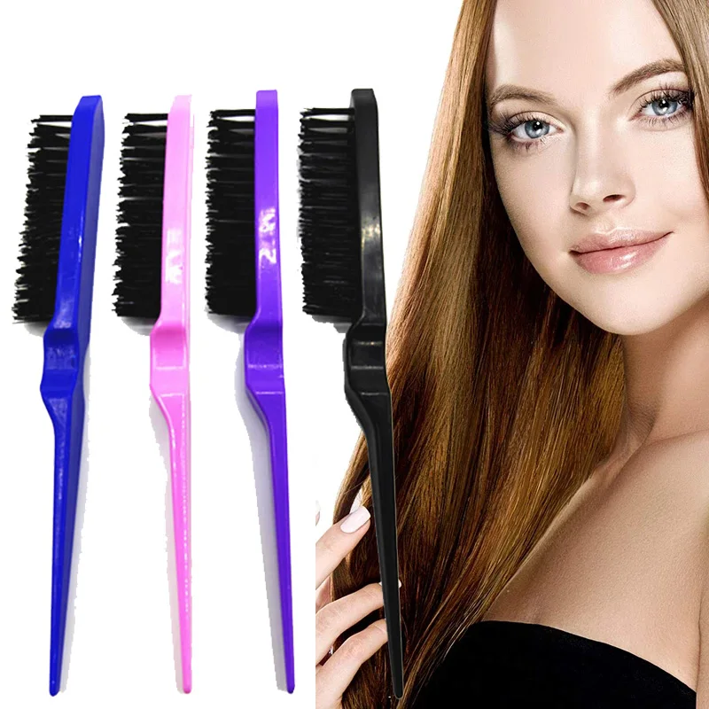 Hairdressing Hair Comb Boar Bristle Teasing Back Brush Hair Fluffy Tool