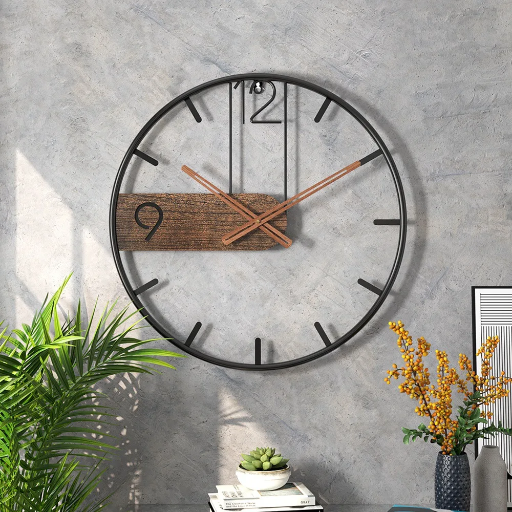 

Nordic Fashionable Iron Wall Clock Household Living Room Bedroom Clocks Simple Creative Luxurious Silent Dining Room Decor