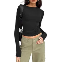 1pcs Four Seasons Fashion Senior Women T-shirt Long Sleeve Crew Neck Solid Slim Fit Tee Ladies Crop Top  Daily Streetwear Camis 2