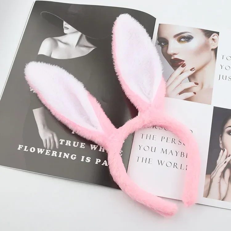 Unisex Plush Rabbit Ear Hair Hoop Bunny Ears Headband Theme Party Stage Performance Headdress Christmas Easter Cosplay Costum