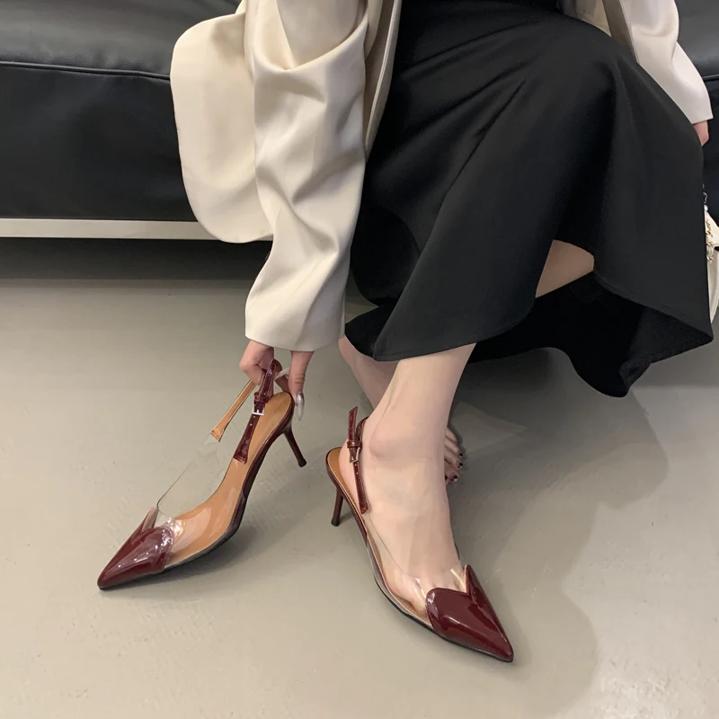 7cm or 9cm Red Pumps Women Shoes Sexy Transparent High Heels White Pumps Pointed Toe Slingback Shoes Ladies Stilettos Mujer 2025 6