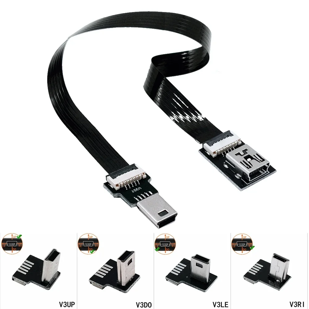 FPC ultra-thin miniusb extension cable data cable elbow v3 port T-shaped port mini USB male to female elbow