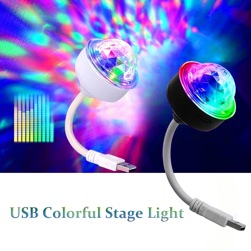 Mini lumière de scène colorée USB, budgétaire LED, rotation complète à 360 °, DJ, voix de voiture, escales solitaires, lumières pour la fête, 6W