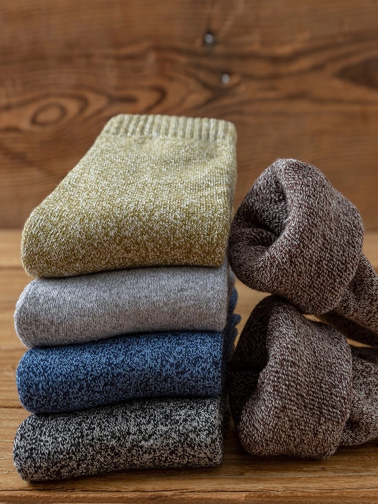 5 Paar Winter dicke warme Herrensocken aus reiner Baumwolle, Harajuku, Vintage-Mode, Frottee-Socken, weiche Freizeitsocken – Detail 1
