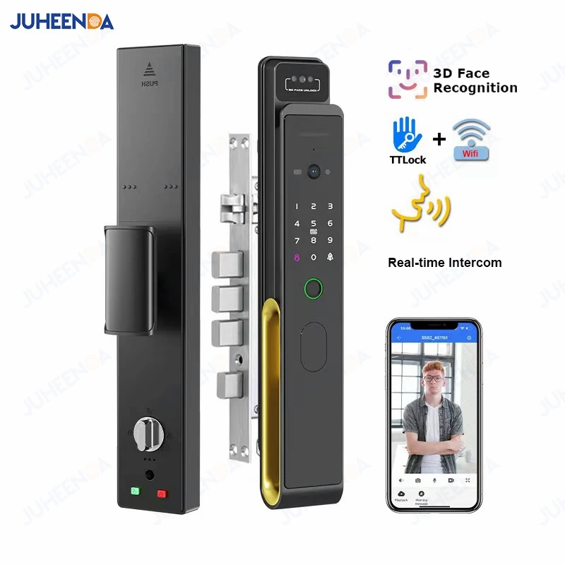 

TTLock WiFi 3D Face Recognition Smart Door Lock With Camera Remote APP Control Real Time Intercom Fingerprint Electronic Lock