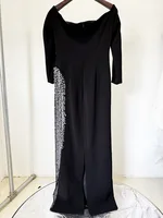 HIGH STREET Newest 2026 Designer Vestido Women's Diamonds Beaded Slash Neck Off The Shoulders Patchwork Gauze Long Maxi Dress - Image 5