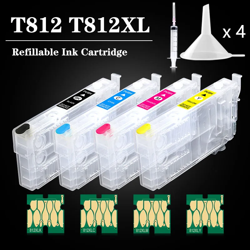 T812XL T812 Refillable Ink Cartridge With Chip 812XL for Epson WF-3820 WF-3825 WF-4830 WF-4835 WF-7840 WF-7820 EC-C7000 Printer printer supplies,ink cartridge,inkjet ink cartridge
