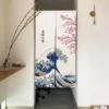 Ocean Waves Japanese Door Curtain Cherry Blossoms Doorway Curtains River Linen Drape Noren Restaurant Decor Hanging Half Curtain 1