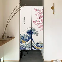 Ocean Waves Japanese Door Curtain Cherry Blossoms Doorway Curtains River Linen Drape Noren Restaurant Decor Hanging Half Curtain 1